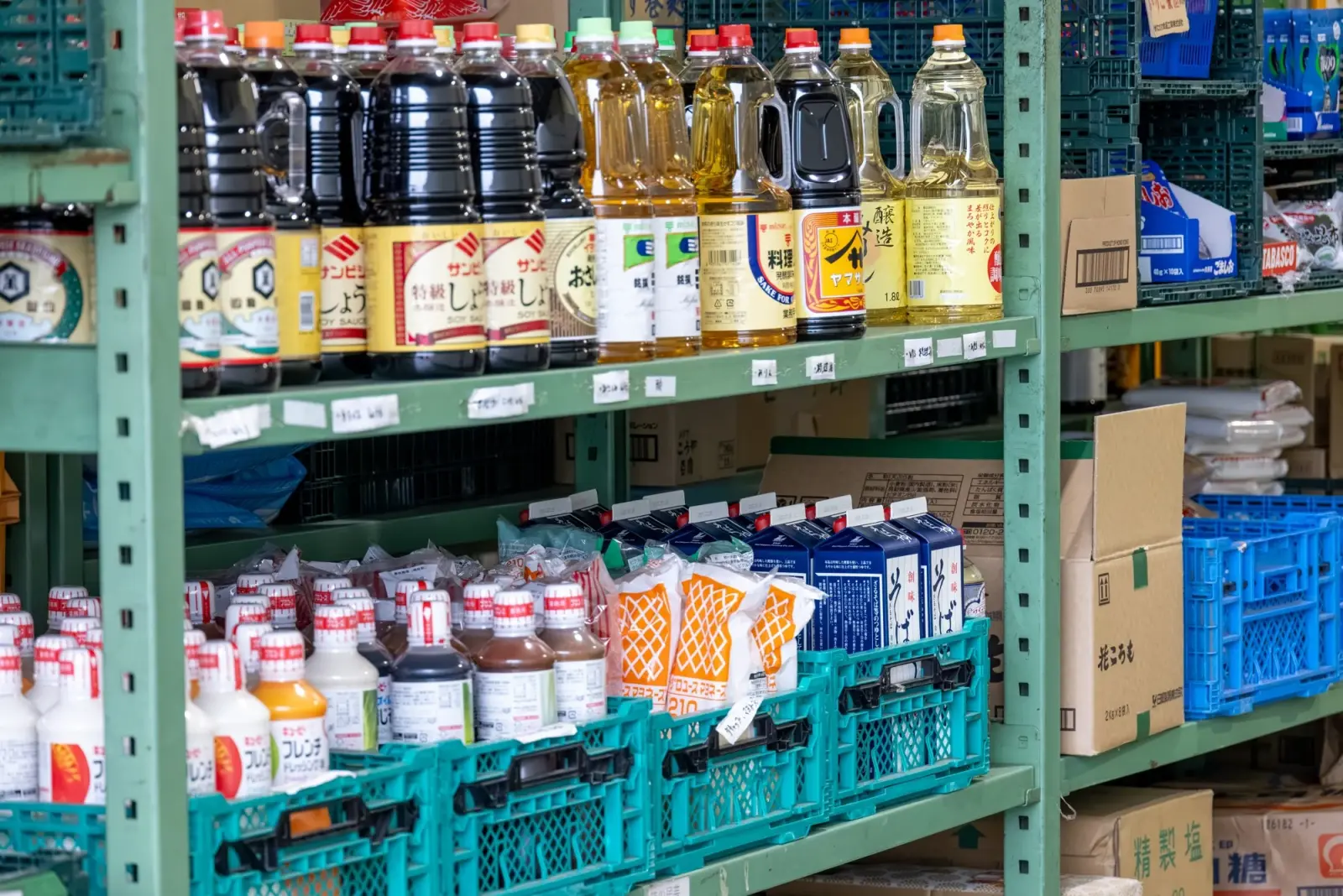 Shelves of food products we carry